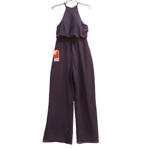 JJ's House Halter Wide Leg Formal Jumpsuit Plum Purple Size 4 Prom Flowy NEW NWT